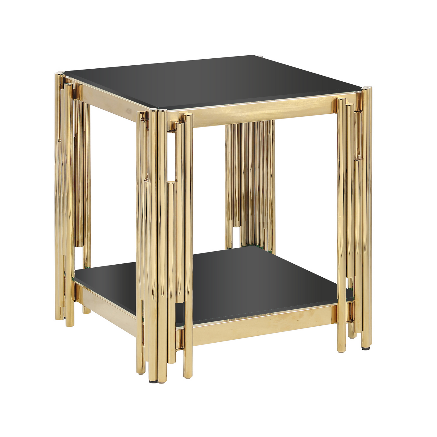 Woker Furniture  20" Wide Square End Table with Black Glass Top, Golden Stainless Steel Tempered Glass End Table for Living Room&Bed Room