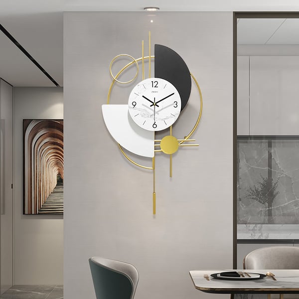 Horloge murale 3D en métal muet avec pendule doré, décor rond moderne, Art salon chambre à coucher
