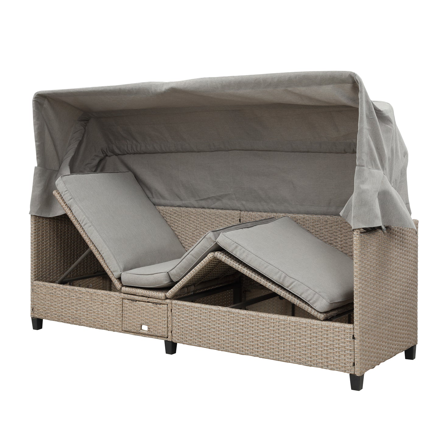 TOPMAX Ensemble de canapé de patio en osier en résine résistant aux UV 4 pièces avec auvent rétractable, coussins et table élévatrice, marron