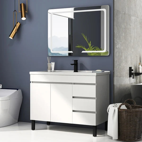 36 Inch Modern White Bathroom Vanity Ceramics Single Sink Freestanding with 3 Drawers