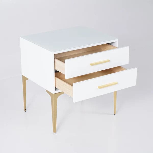 Modern White Nightstand Glossy 2-Drawer Classic Bedside Cabinet High Legs