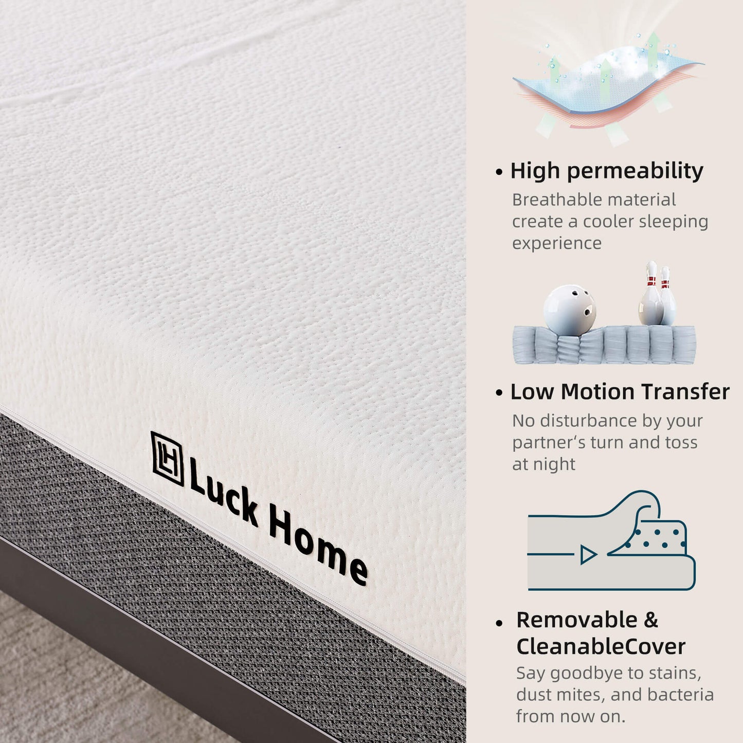 Premium Breathable Mattress with Advanced Motion Isolation In Full Size In Queen Size