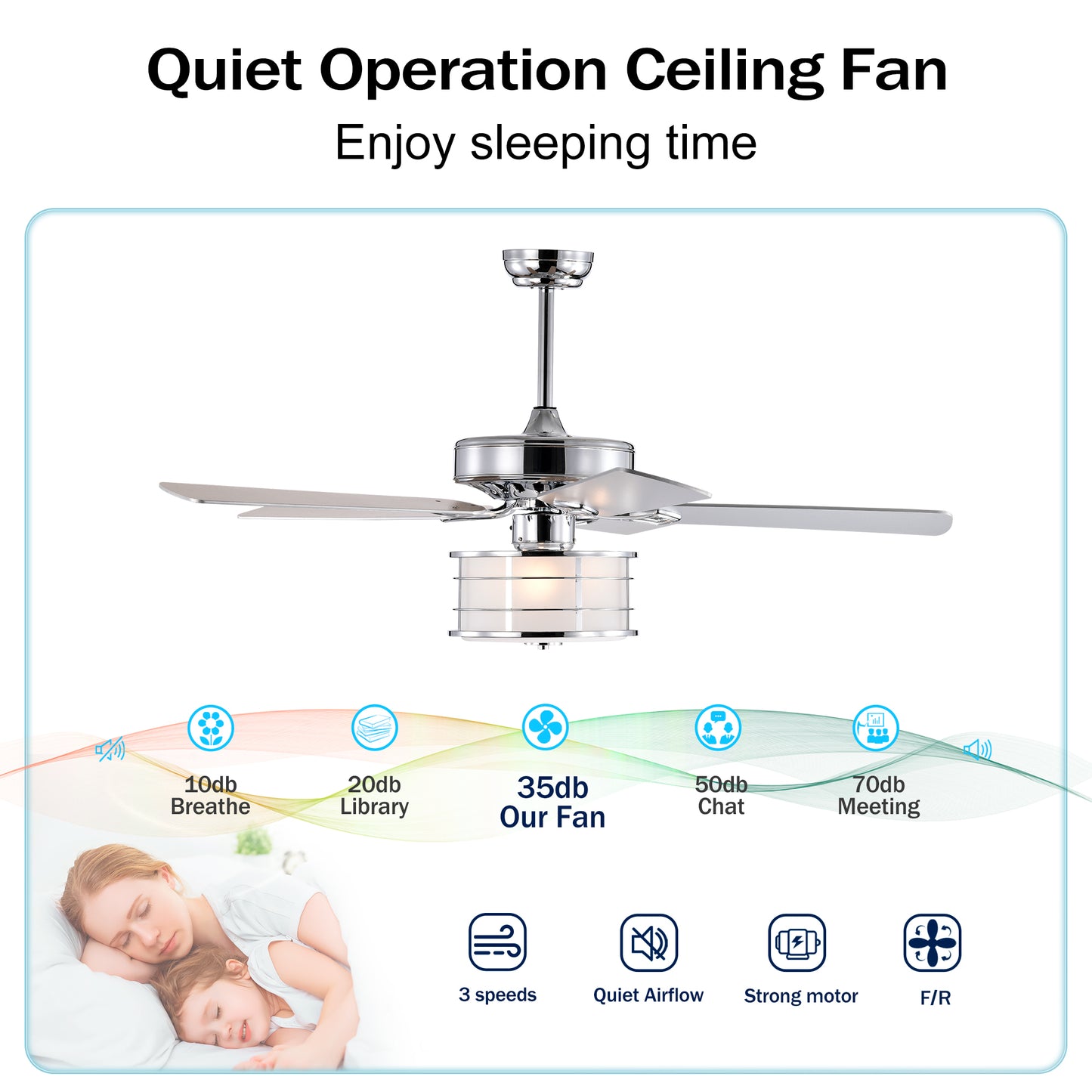 52" Chrome Drum Shade LED Ceiling Fan with 3 Lights & Remote - Rustic Farmhouse Meets Modern Glam