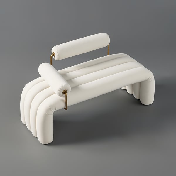 Modern White&Green&Brown Line Tufted Bench Velvet Upholstered Entryway Bench in Gold Finish#White