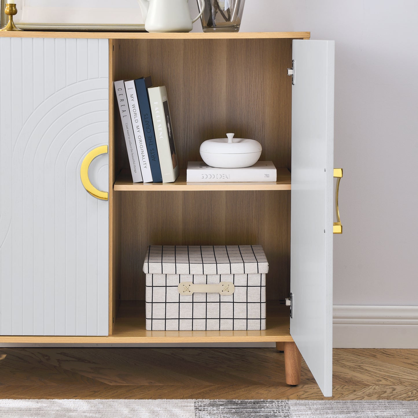 Armoire de rangement la plus confortable avec portes et étagères, armoire moderne en MDF avec étagères réglables, buffet autoportant pour cuisine, salle à manger, salon, couloir.