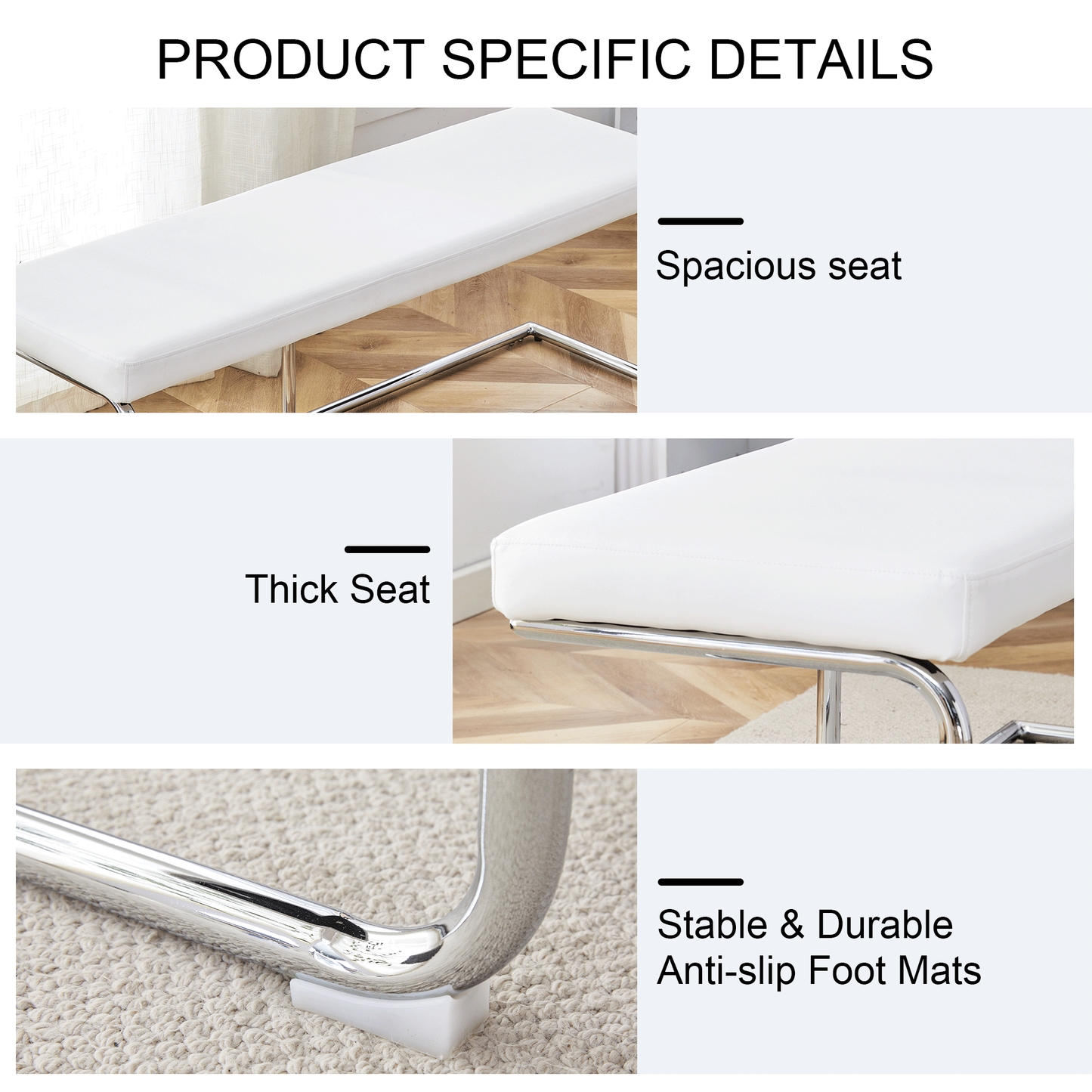 Versatile White Shoe Changing Stool with Silver Metal Legs Multi-Purpose for Entryway and Bedroom