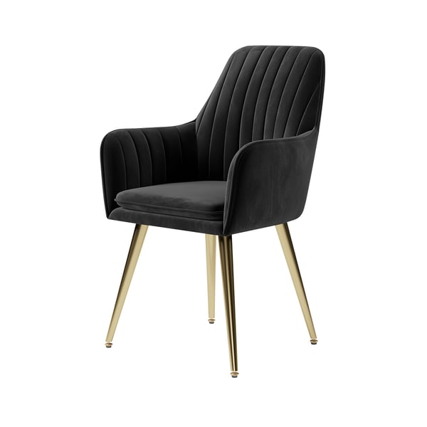 Modern Dining Chair Black Velvet Upholstered Dining Chairs With Arms (Set of 2)