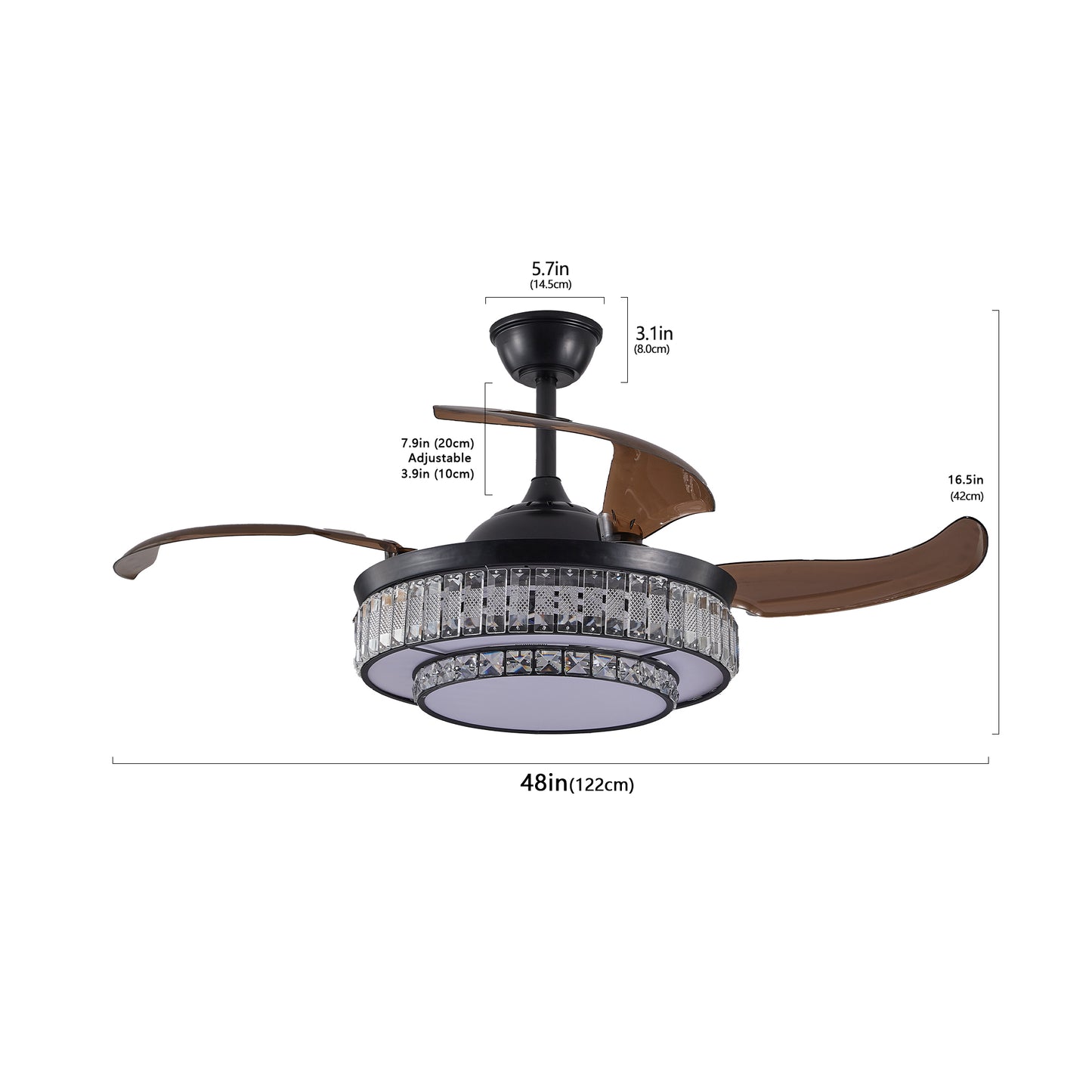 Stylish Retractable Ceiling Fan with LED Light - 4-Blade Design, Remote Control