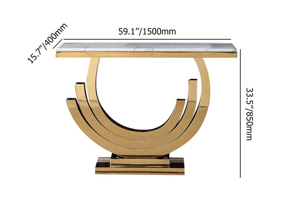 59.1 Inches Gold & White Marble Console Table Narrow Rectangle Entryway Table