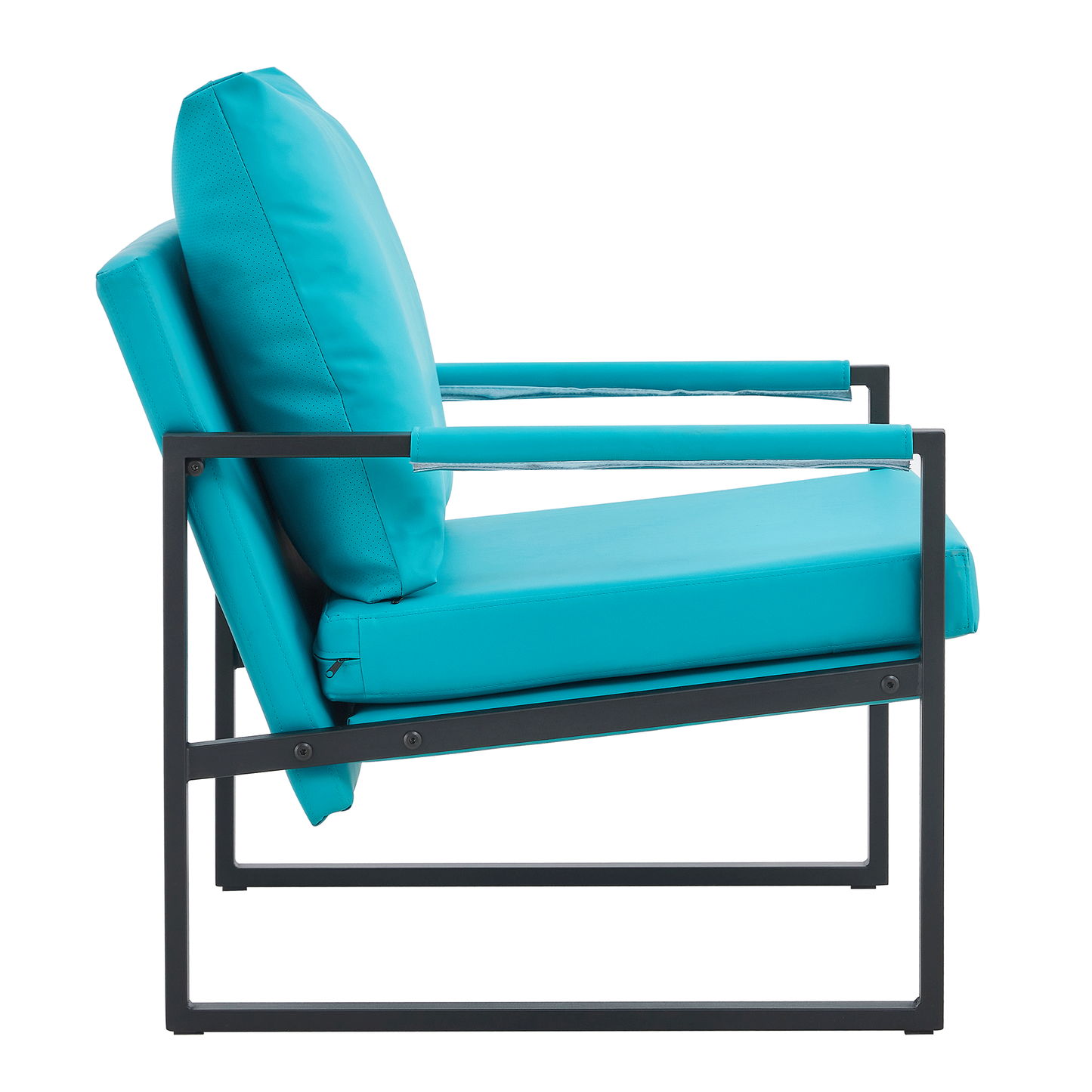 2-piece set of sofa chairs. PU leather armchair Medieval modern upholstered armchair with metal frame, super thick upholstered backrest and cushion sofa,for living room (cyan PU leather+metal+foam)008