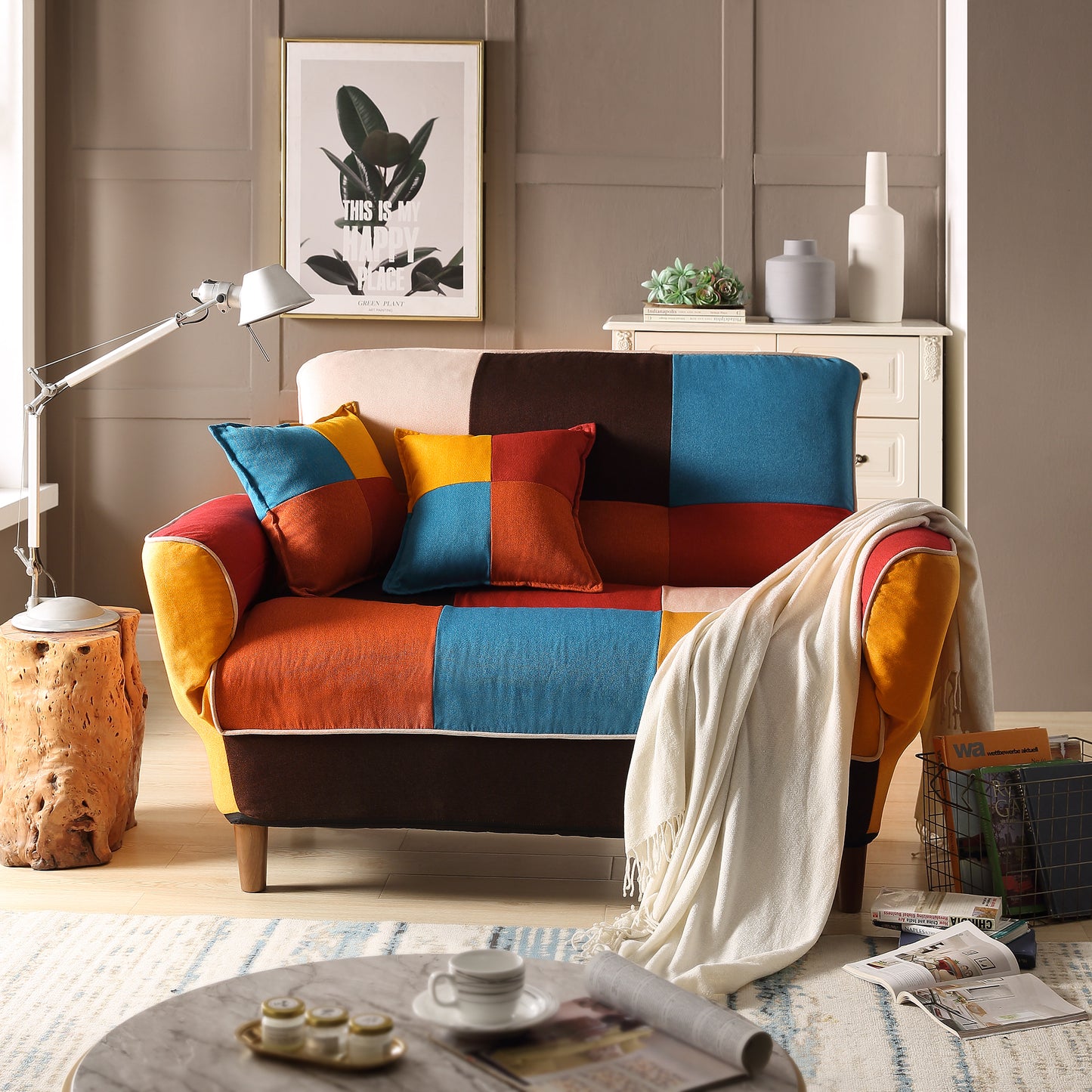 [VIDEO provided] U_STYLE Small Space Colorful Sleeper Sofa, Solid Wood Legs