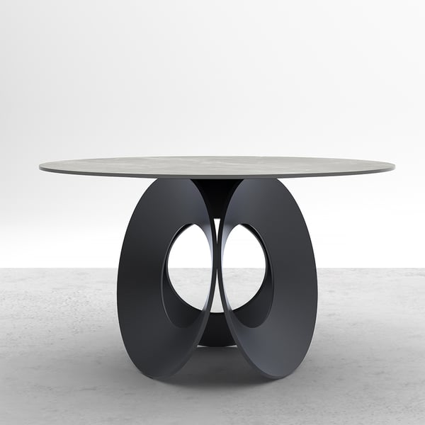 51" Round Gray Dining Table with Stone Top & Carbon Steel Base