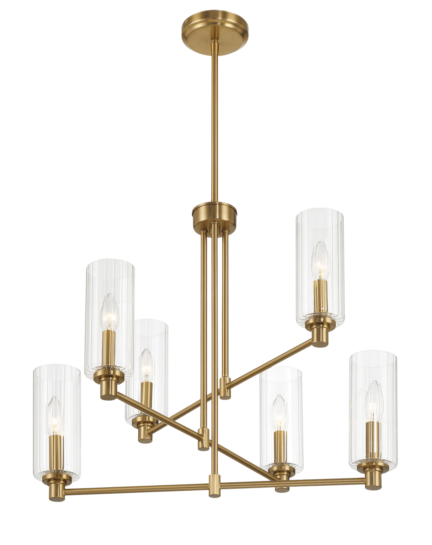 Timeless Six Lights Chandelier With Clear Ribbed Glass - Satin Brass