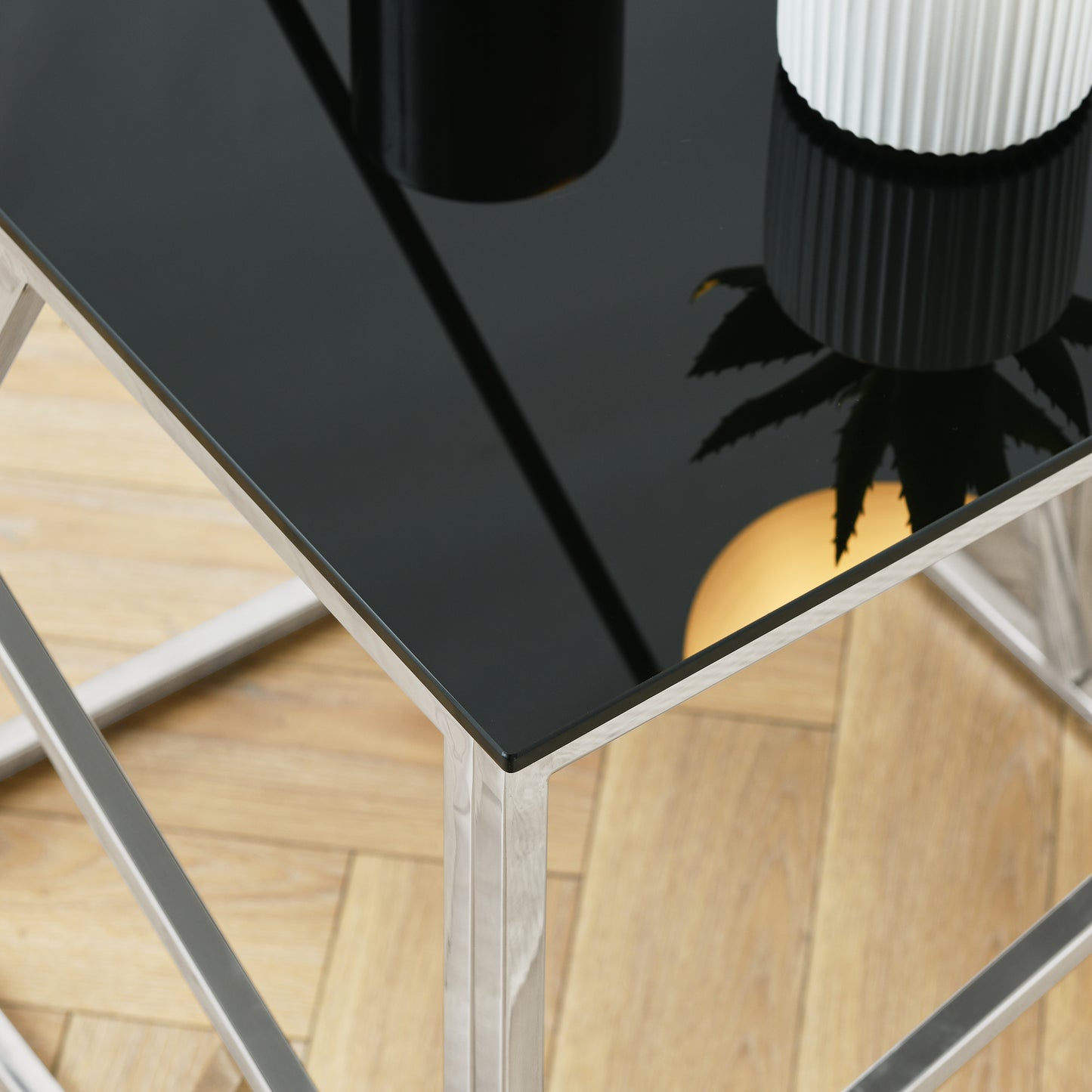 Contemporary Rectangular Coffee Table - Black Tempered Glass Top with Polished Chrome Frame, Perfect for Living Rooms