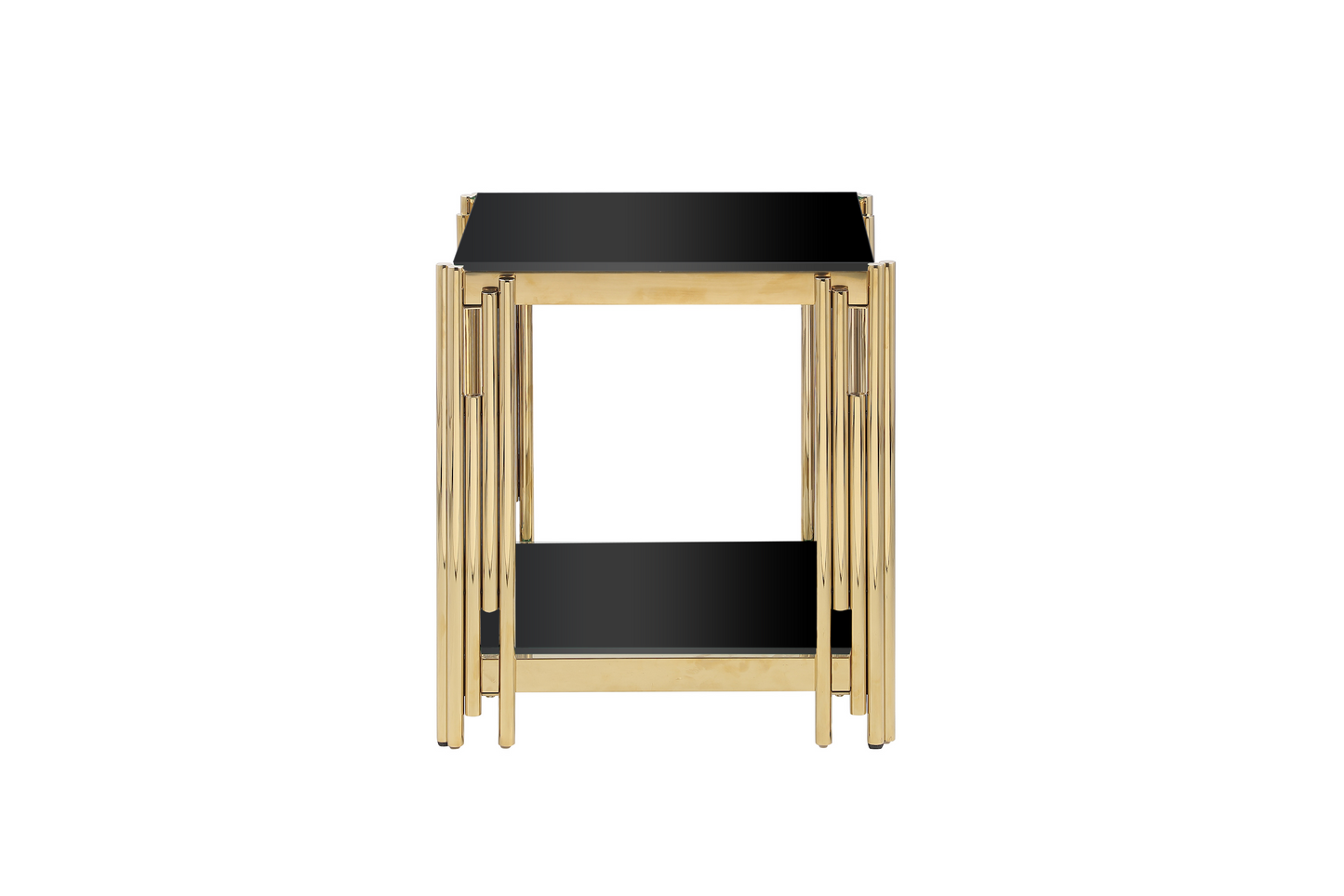 Woker Furniture  20" Wide Square End Table with Black Glass Top, Golden Stainless Steel Tempered Glass End Table for Living Room&Bed Room