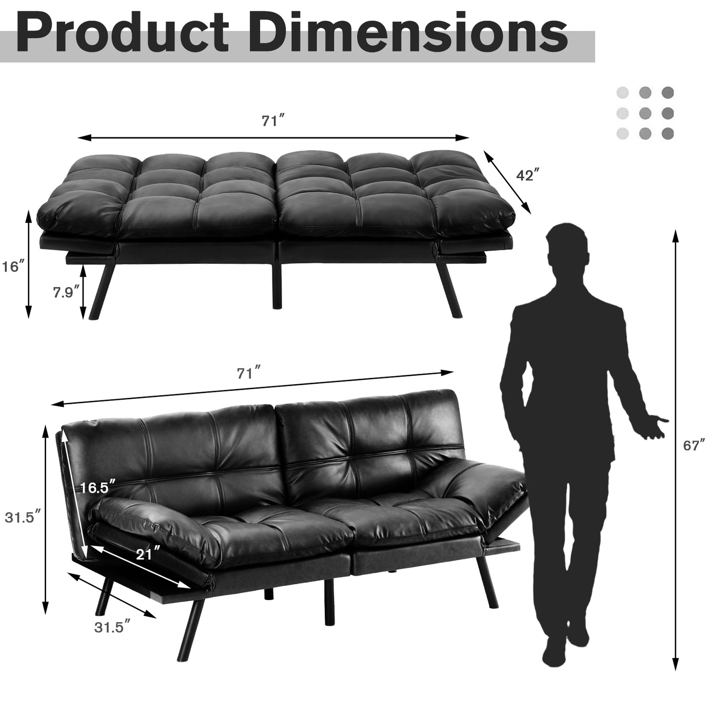 Sweetcrispy Futon Sofa Bed - Sleeper Convertible Futon Couch, Memory Foam Couch Convertible Loveseat for Living Room