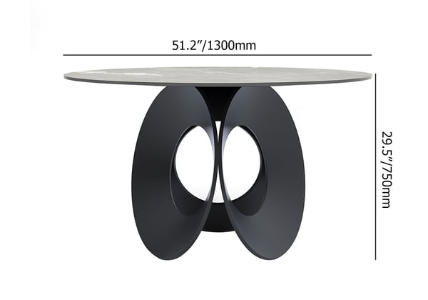 Table de salle à manger ronde grise de 51 po avec plateau en pierre et base en acier au carbone