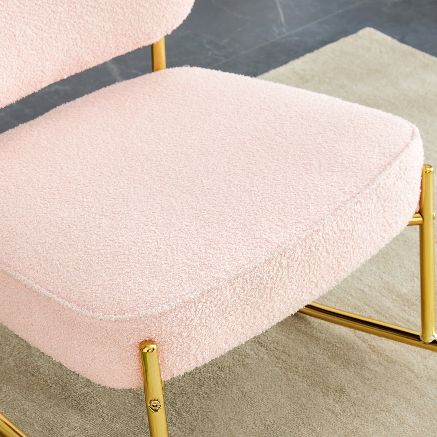 Comfortable Teddy Velvet Rocking Chair with Pink Backrest & Golden Metal Legs