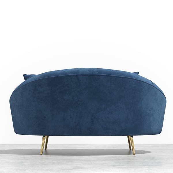 Modern 63 Inches Blue Velvet Curved Sofa Gold Legs Toss Pillow Included