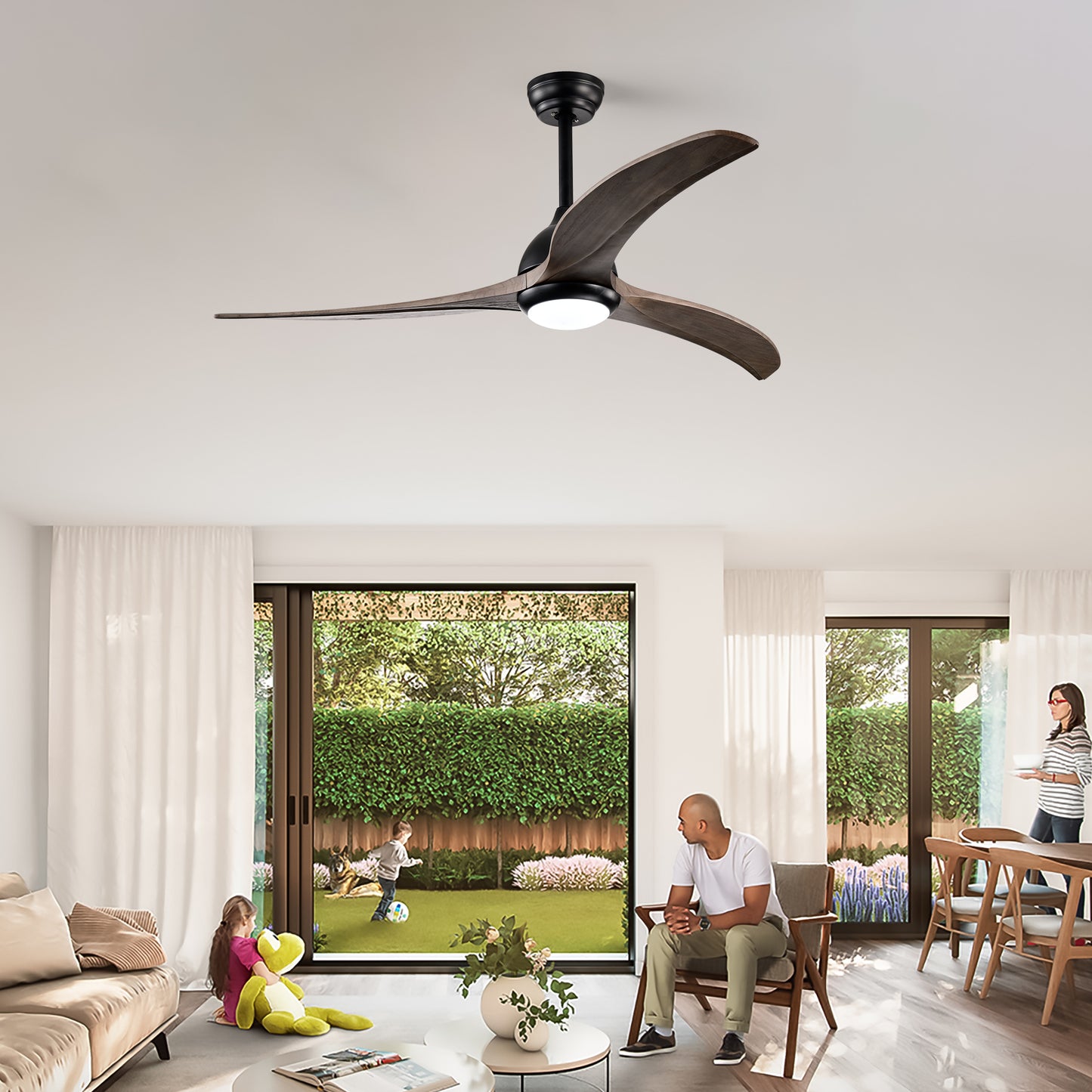 Modern 52" Ceiling Fan with Light - Matte Black Finish, Remote Control, 6-Speed Reversible Motor