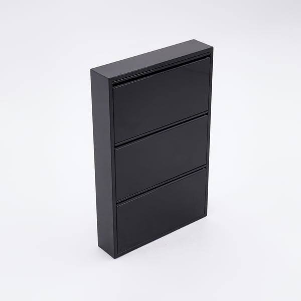 Black Narrow Shoe Storage Cabinet Wall Mounted in Medium