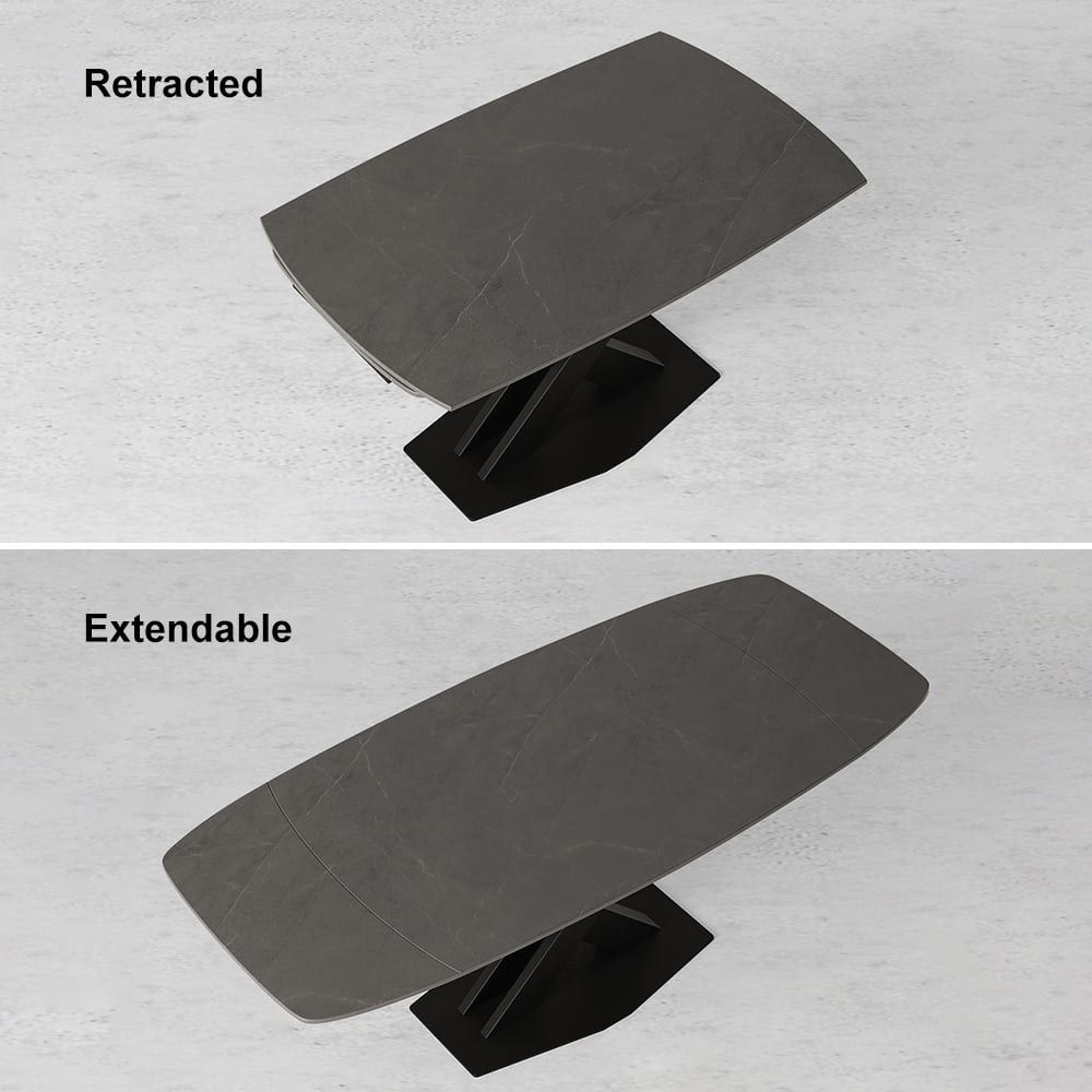 Table de salle à manger extensible moderne en pierre frittée blanche de 71 po avec base en X à feuilles 4-6 places