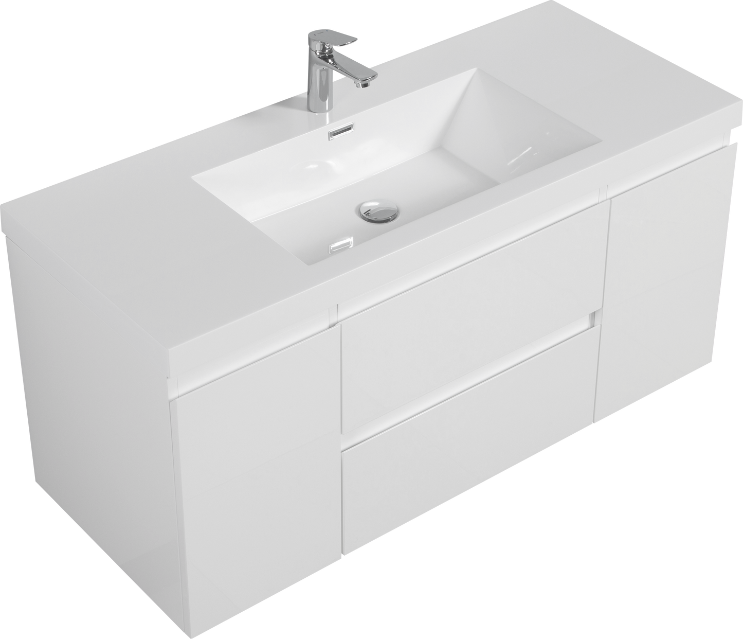 48" Floating Bathroom Vanity with Sink, Modern Wall-Mounted Bathroom Storage Vanity Cabinet with Resin Top Basin and Soft Close Drawers, Glossy White