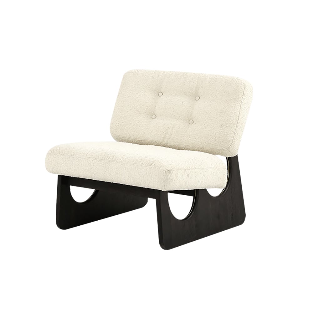 Japandi Boucle Lounge Chair White & Black Accent Chair Ash Wood Upholstery