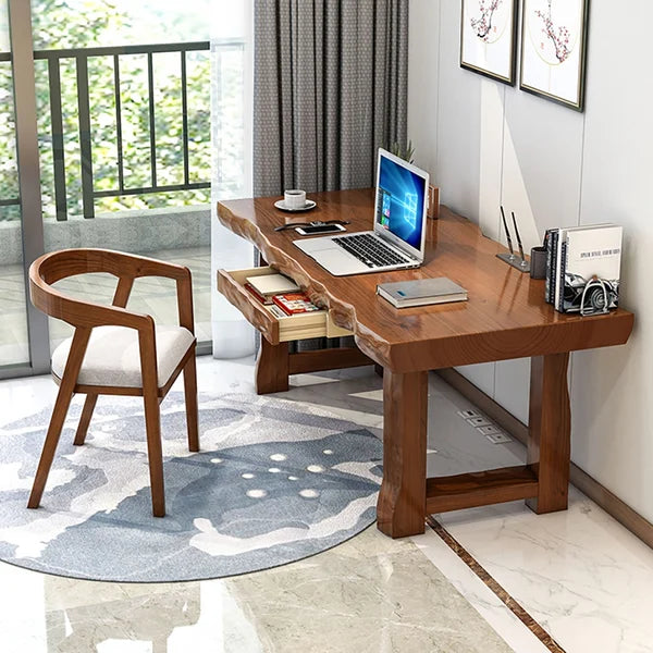 47 inch Rustic Computer Writing Desk with Drawer Pine Wood Desk