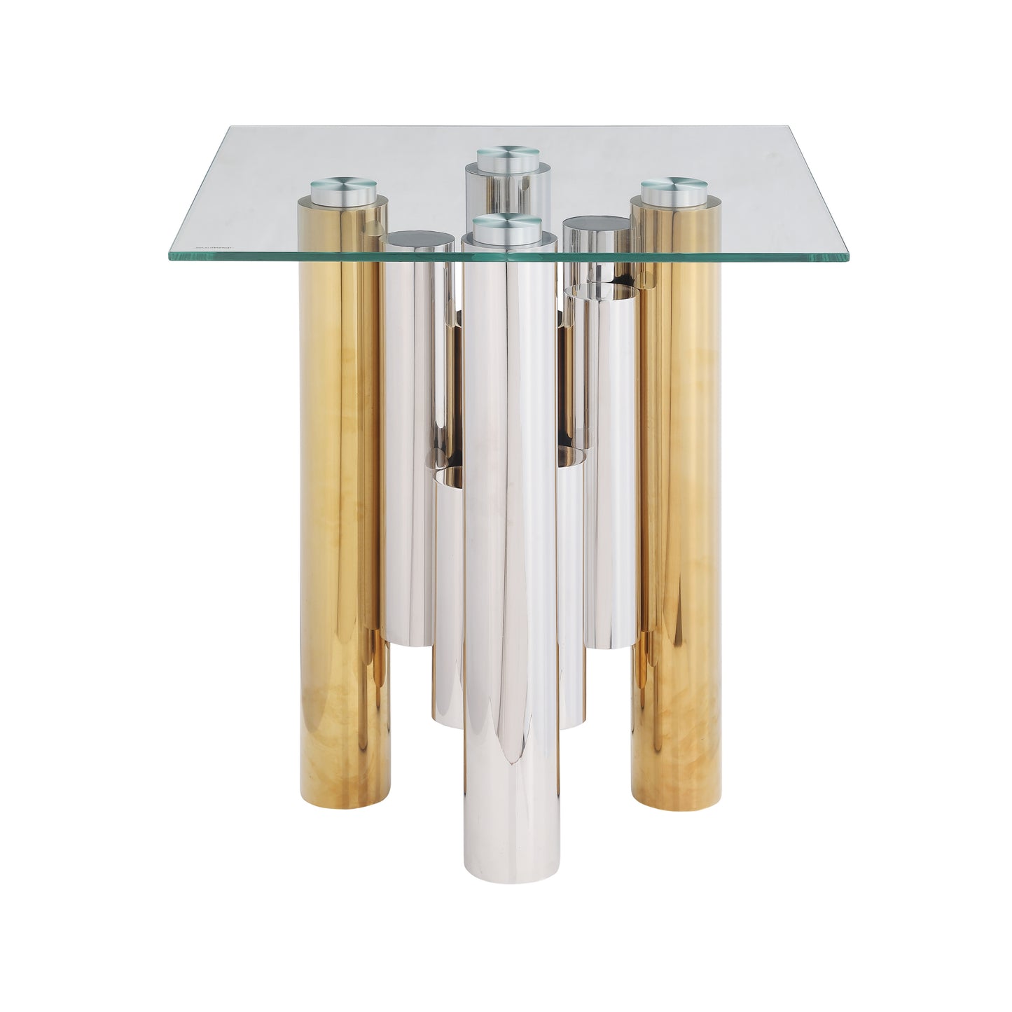 Stainless Steel Square Glass End Table for Living Room- 20" Modern Sleek Center Table Table with Clear Tempered Glass