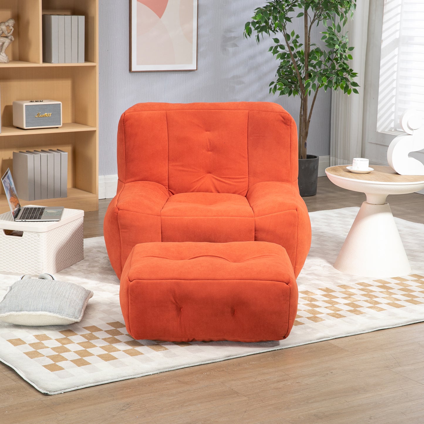 Fauteuil poire moelleux, pouf confortable pour adultes et enfants, fauteuil poire super doux avec mousse à mémoire de forme et pouf, fauteuil poire intérieur moderne pour salon, chambre à coucher, appartement