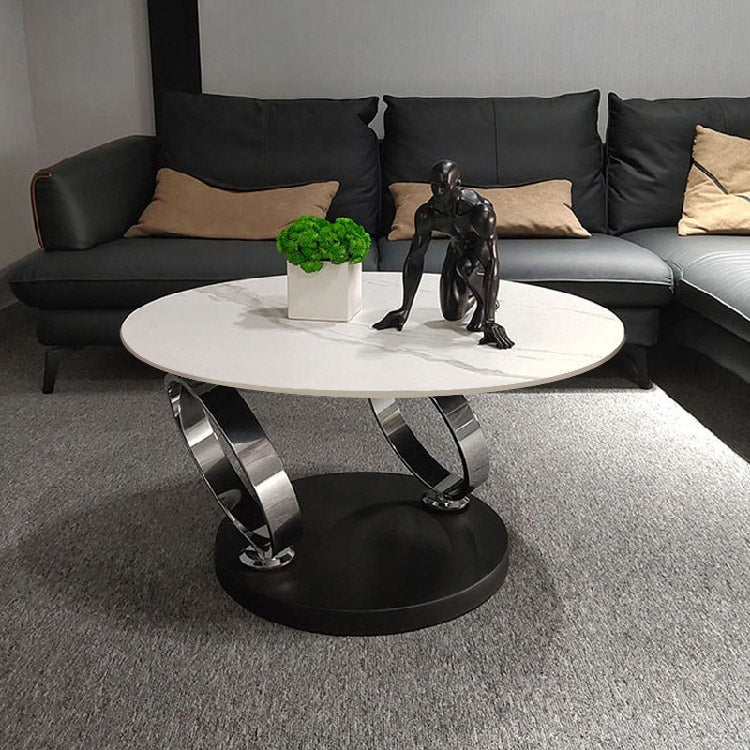 White Extendable Coffee Table with Ring-shaped Metal Pedestal