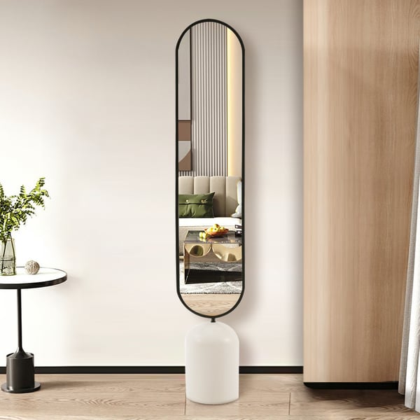 59" Oversized Oval Metal Full Length Standing Floor Mirror Black & White for Living Room