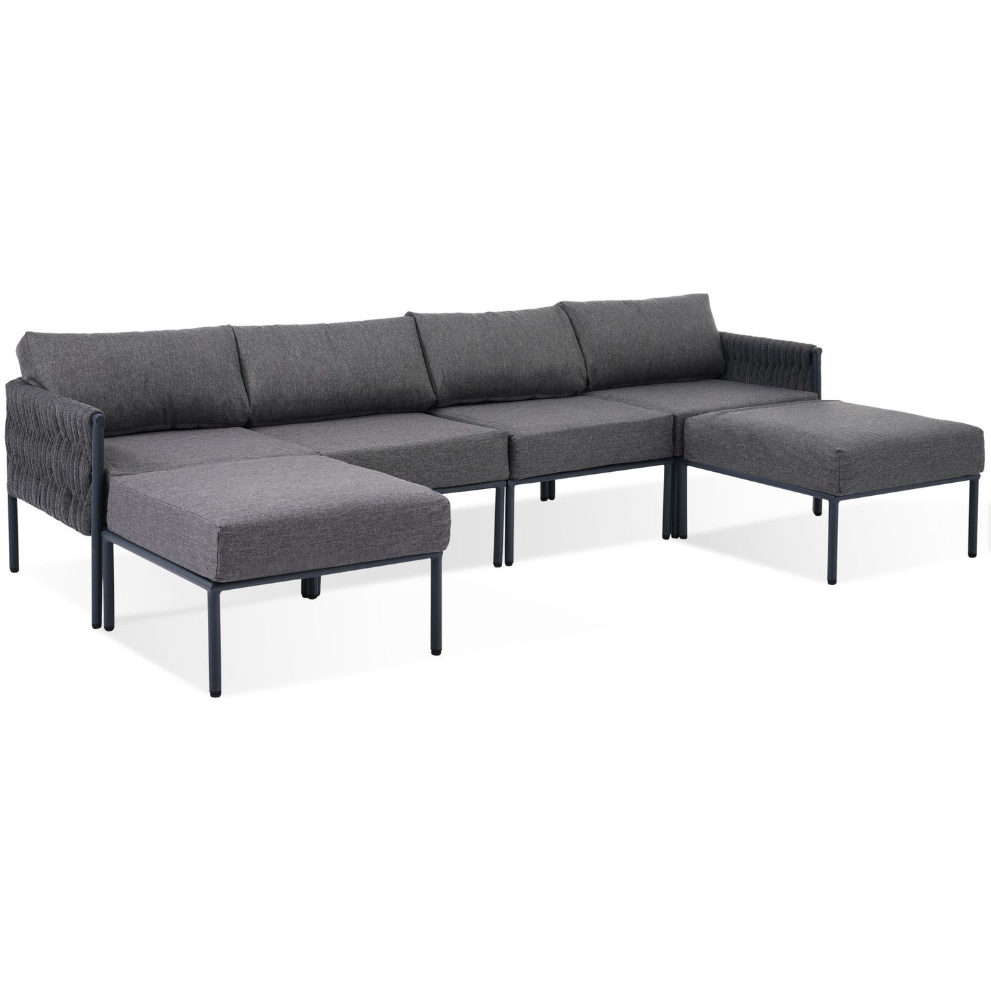 GO Ensemble de meubles de patio en aluminium 6 pièces, ensemble de conversation d'extérieur moderne en métal, canapé sectionnel avec coussins amovibles en oléfine très épais, coussin de 5,9 po, gris