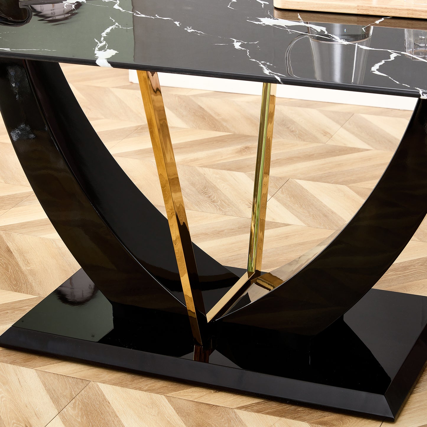 Stylish Rectangular Dining Table with Luxurious Black Imitation Marble Texture - Versatile Desk for Home