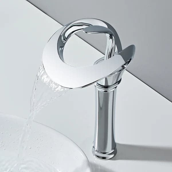 Modern Elegant Waterfall Bathroom Vessel Sink Faucet Single Handle Solid Brass in Chrome