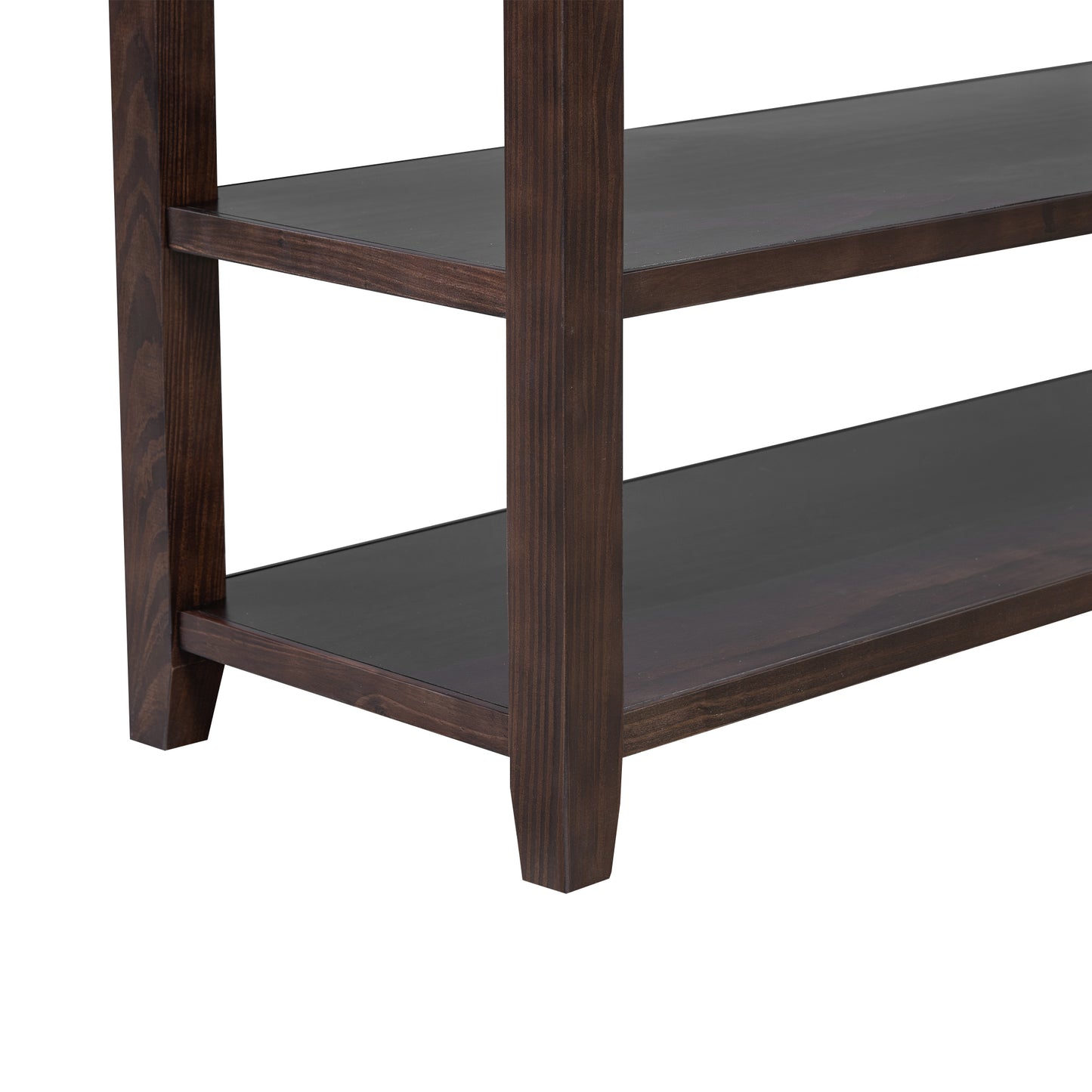 TREXM Retro Design Console Table with Two Open Shelves, Pine Solid Wood Frame and Legs for Living Room (Espresso)