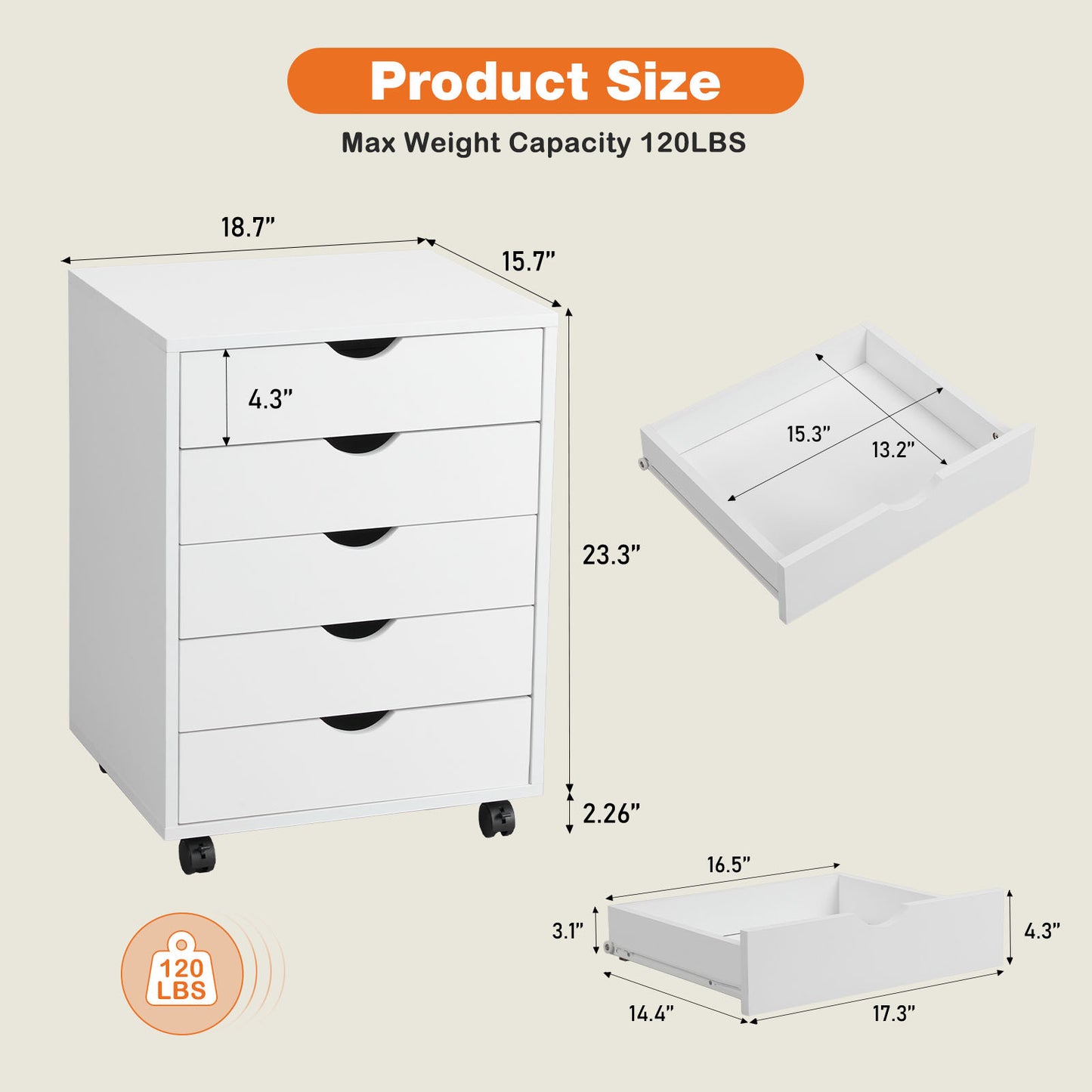 Sweetcrispy Commode à 5 tiroirs – Armoires de Rangement Commodes en Bois avec roulettes, tiroirs de Rangement Mobiles pour Bureau