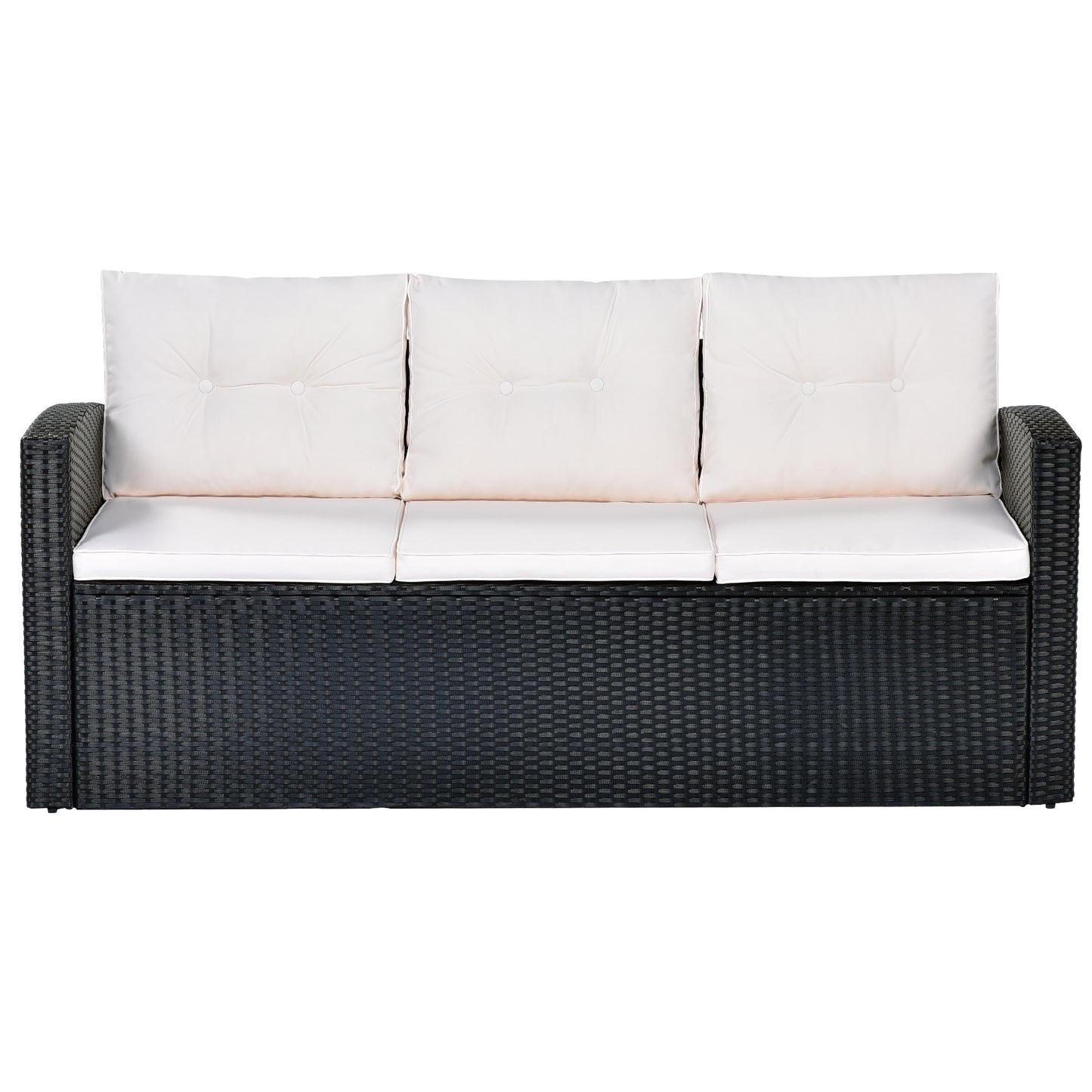 GO Ensemble sectionnel de conversation en osier PE 6 pièces résistant aux intempéries pour patio, salle à manger en plein air, avec table basse, canapés en osier, poufs et coussins amovibles (osier noir, coussin beige)