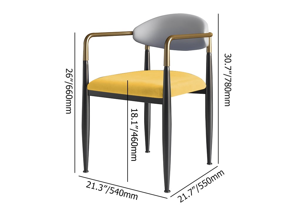 White & Yellow PU Leather Dining Chair Velvet Upholstered Arm Chair (Set of 2)