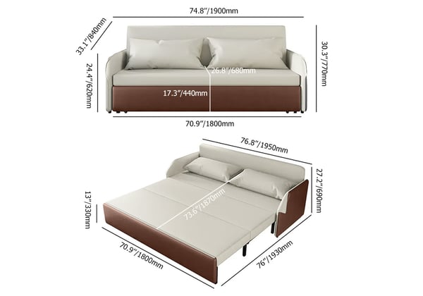 77 Inches Modern Beige & Brown Convertible Storage Full Sleeper Sofa Leath-Aire Upholstery