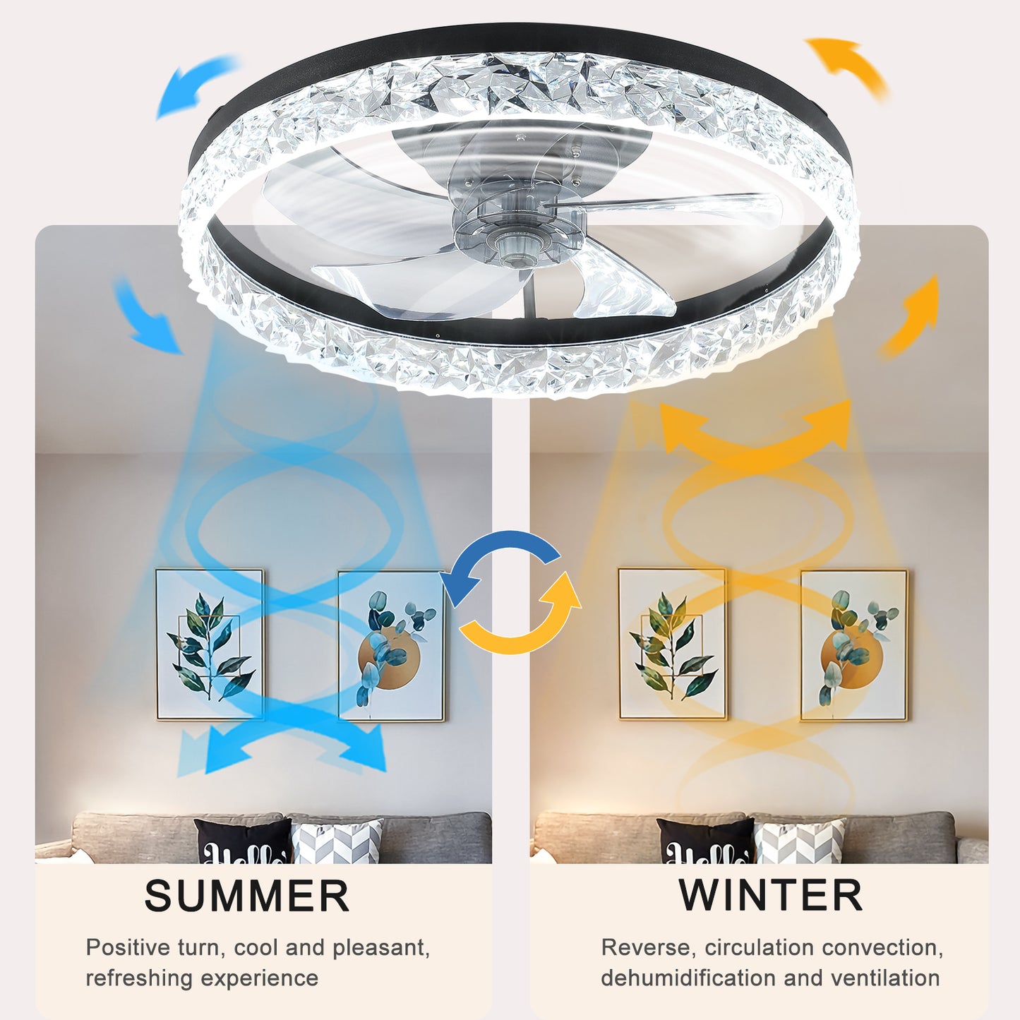 Contemporary Acrylic Ceiling Fan with 3-Color Lighting & Remote Control