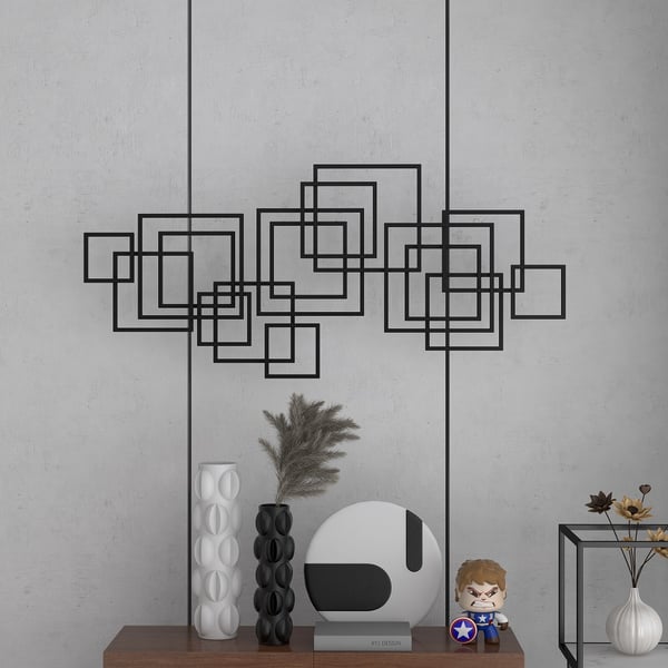 47.2" Modern Rectangle Black Wall Decor Minimalist Metal Geometric Art for Living Room