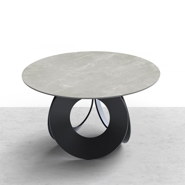 51" Round Gray Dining Table with Stone Top & Carbon Steel Base