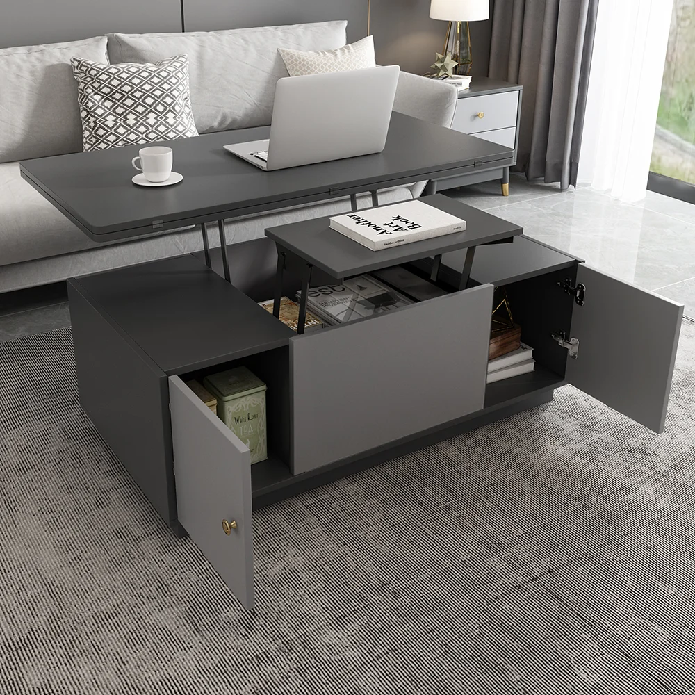 Set of 2 Gray Extendable 3 Drawers TV Stand & Lift-Top Coffee Table Set Up to 120"