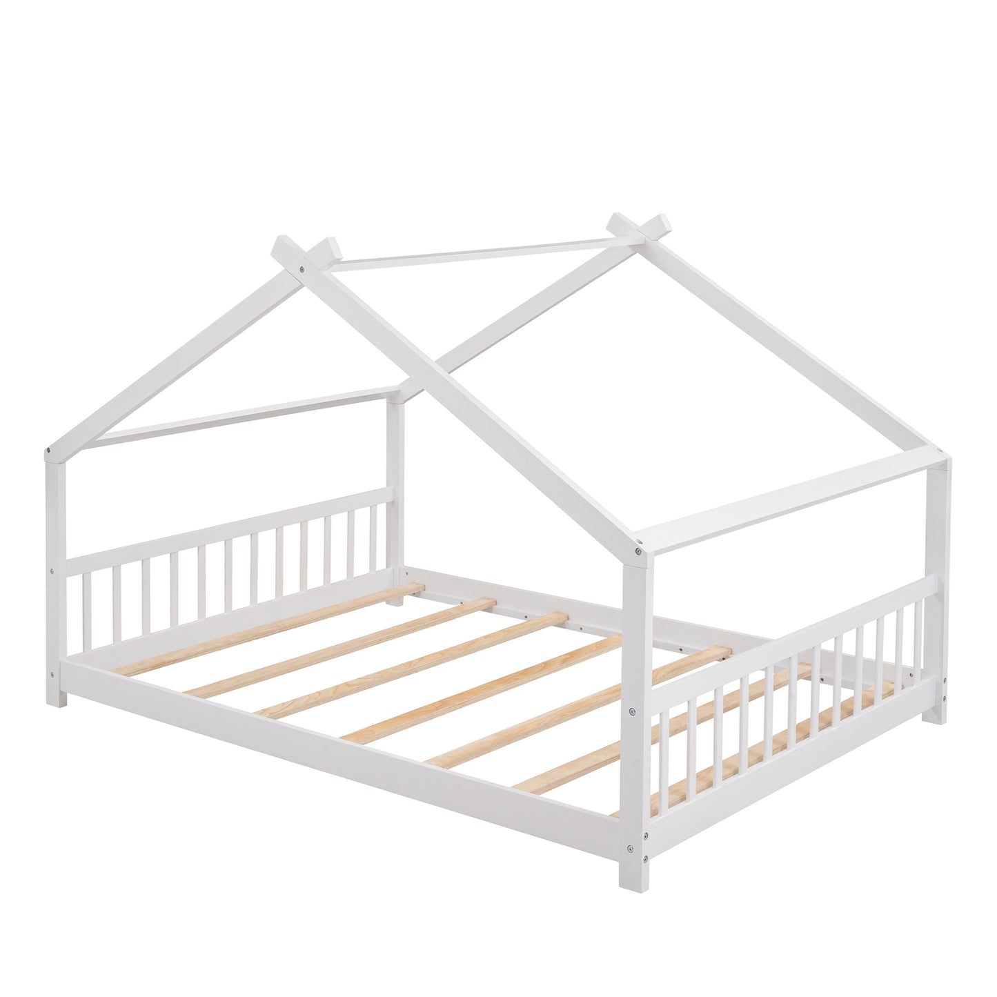 Lit maison double en bois, blanc