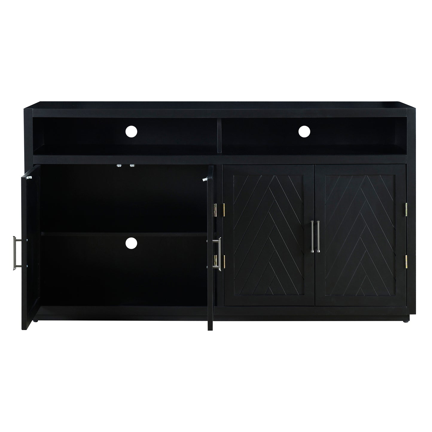 TREXM 4-door Classic Sideboard with Open Storage and Adjustable Shelves Perfect for kitchens,  living rooms (Black)