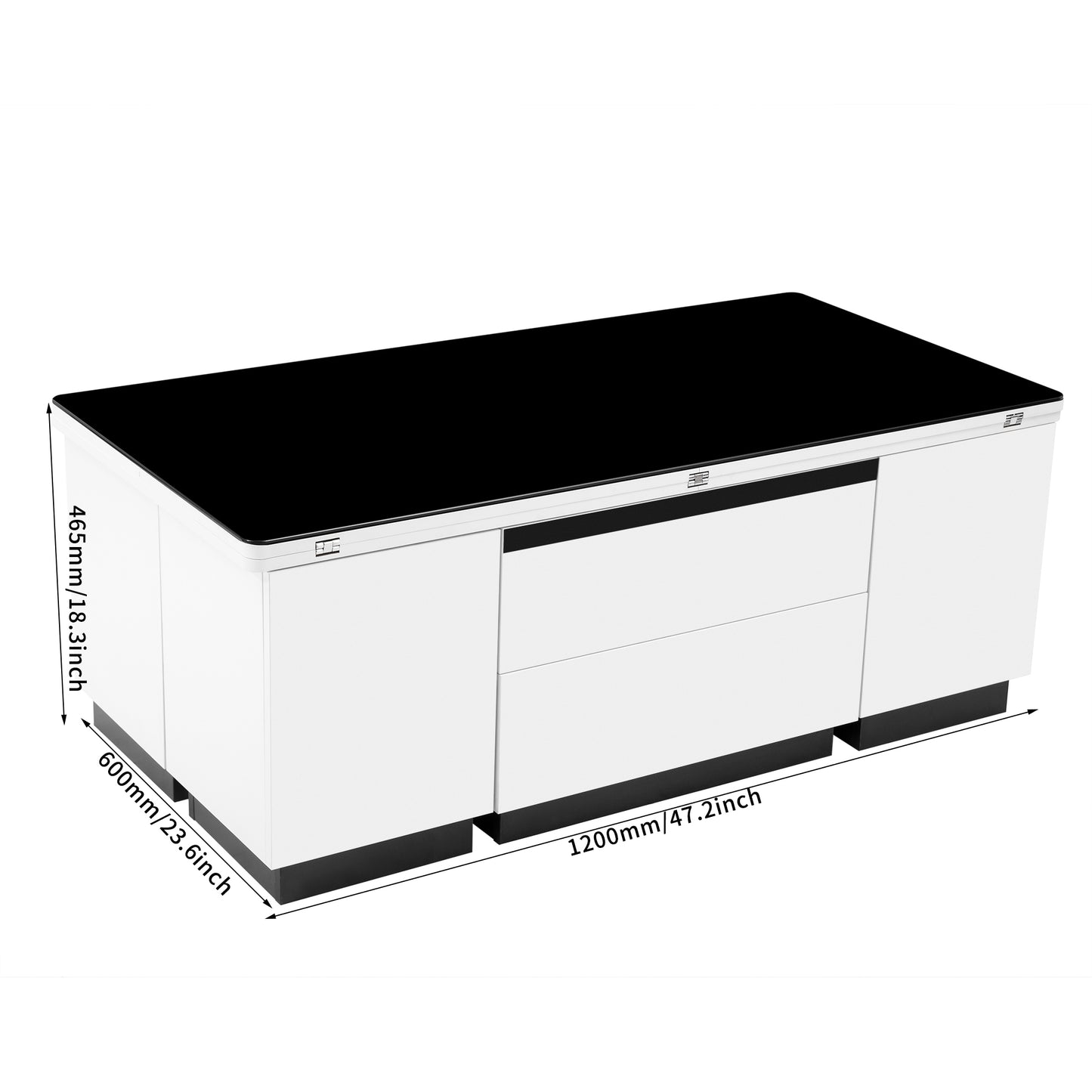 Modern White Lift Top Glass Coffee Table with Drawers & Storage Multifunction Table