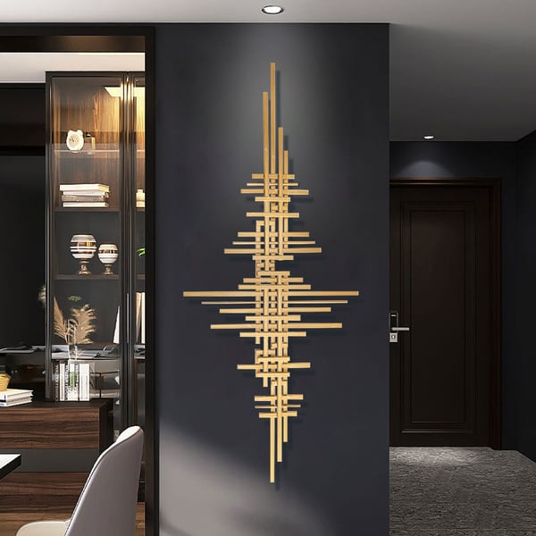 Décoration murale en métal avec lignes dorées modernes géométriques, 47,2 "x 19,7", accent suspendu pour salon