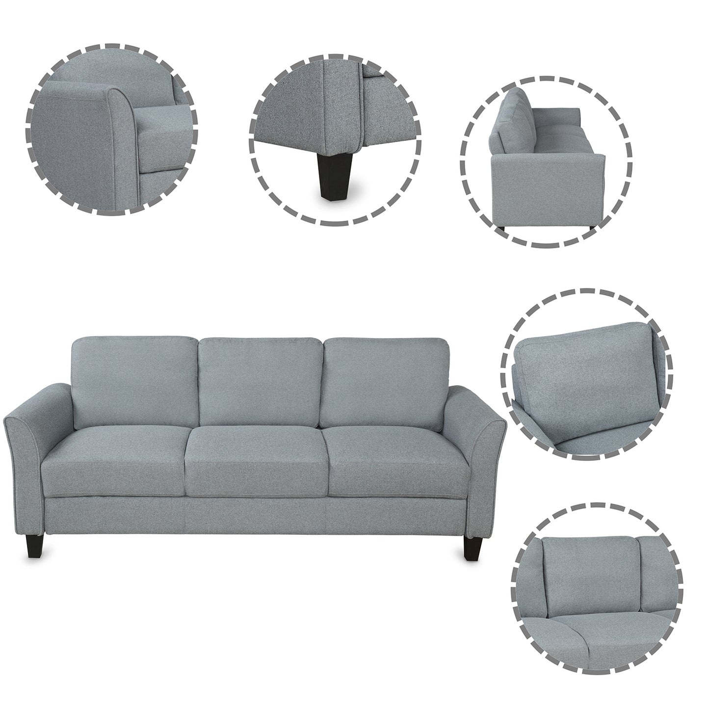 Meubles de salon, canapé causeuse et canapé 3 places (gris)